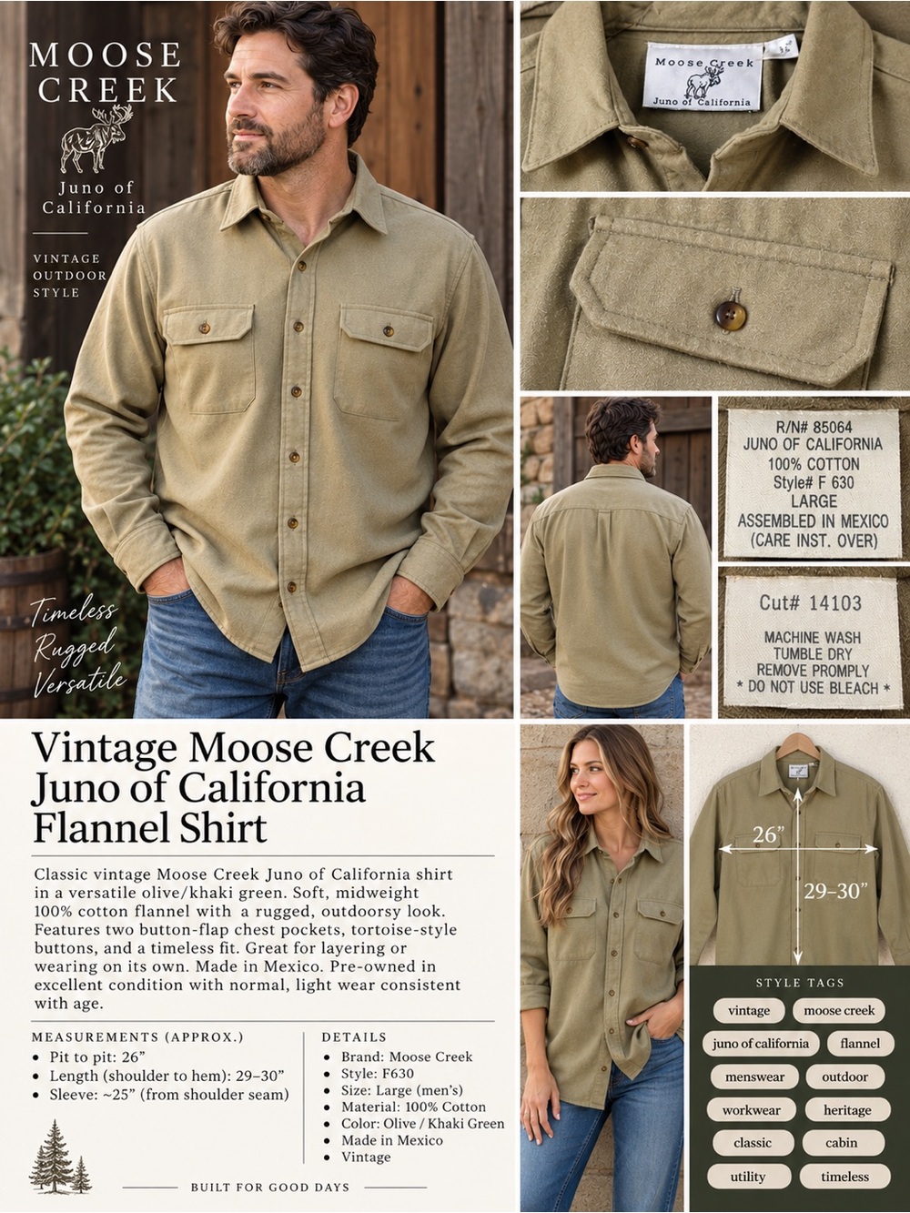 Moose Creek Juno of California Olive/Khaki Flannel Button-Down Shirt